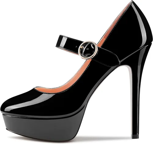 Vista 2 de Castamere Zapatos de tacón de aguja para mujer, tacón alto, punta redonda, estilo Mary Jane, sin cordones, clásico, lindo, de 5.1 pulgadas, tacones
