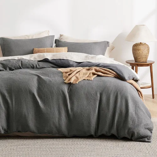 Vista 13 de Bedsure Funda de Edredón de Lujo Tipo Waffle Tamaño Queen - Juego de Funda de Edredón Texturizada, Suave, Juego de Ropa de Cama Transpirable