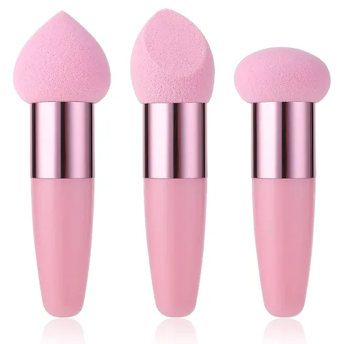 Vista 10 de Sibba Juego de 3 esponjas de maquillaje, corrector de base, soplo de mezcla con mango aplicador de cepillo en ángulo, embalaje portátil para cara