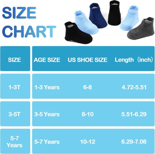 Vista 7 de SkiBeaut 12 pares de calcetines antideslizantes para niños y niñas con agarres, calcetines antideslizantes para niños pequeños de 1 a 7 años