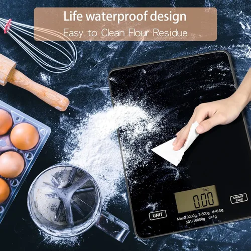 Vista 2 de Báscula de cocina digital para alimentos de 22.0 lbs/22 libras, carga USB con plataforma de vidrio templado impermeable, para perder peso, cocinar