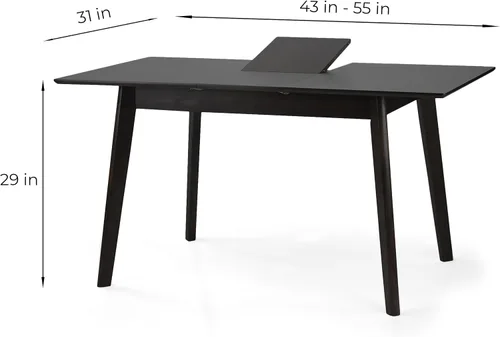 Vista 6 de Juego de mesa de comedor de 5 piezas, 4 sillas Yumiko de madera maciza con mesa de comedor rectangular extensible Edison, juego de comedor