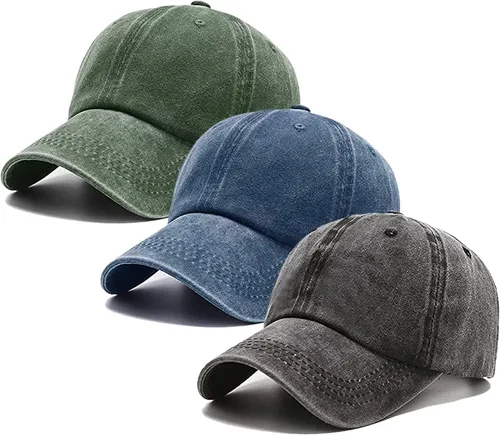 Vista 5 de Paquete de 3 gorras de béisbol vintage lavadas lisas de algodón de sarga ajustable a granel de perfil bajo clásico para hombres/mujeres