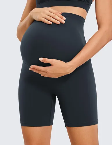 Vista 2 de CRZ YOGA Butterluxe - Pantalones cortos de yoga de maternidad sobre el vientre de 6 pulgadas, pantalones cortos de ciclismo atléticos
