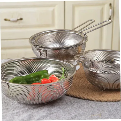 Vista 5 de KICHOUSE Cuenco de lavado de arroz, colador de acero inoxidable, doble asa, colador de verduras, coladores para cocina, fideos, cesta de colador