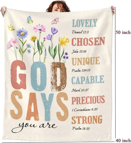 Vista 2 de Manta Cristiana, Regalos de Cumpleaños para Mujeres y Hombres, Manta Decorativa Inspiradora de Escritura con Versículo Bíblico Regalos Religiosos