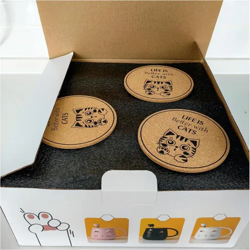 Vista 7 de Juego de Tazas de Gato de 3 Lindas Tazas de Cerámica para Gatos con Tapa, Cuchara y Posavasos Taza de Café para Gatos para Mujeres, Niños, Amantes