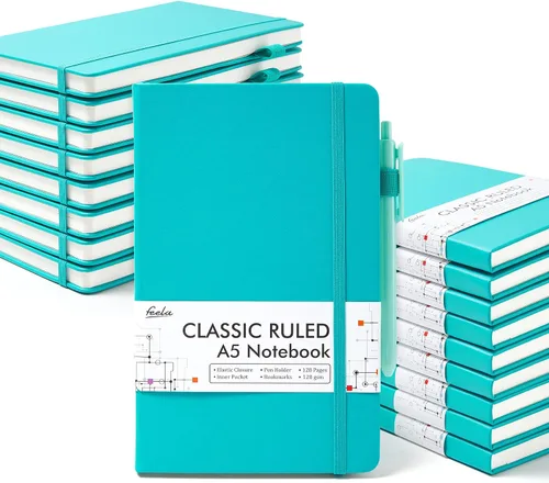Vista 10 de feela Paquete de 18 cuadernos de diario para trabajo, cuadernos de negocios a granel de tapa dura rayados de escritura con soporte para bolígrafo