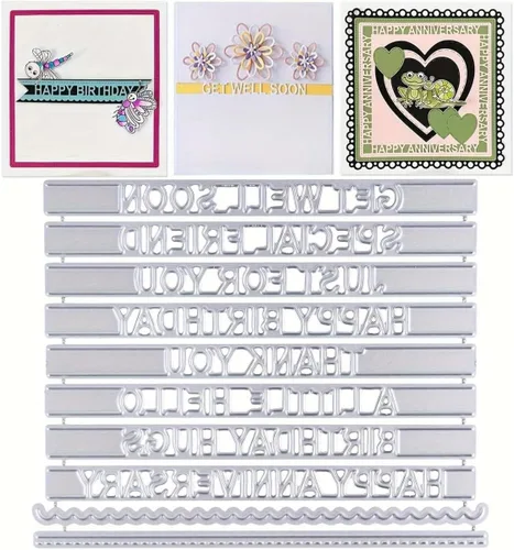 Vista 15 de Troqueles para álbumes de recortes, troqueles de metal de globo de feliz cumpleaños para hacer tarjetas, plantilla de perforación para manualidades