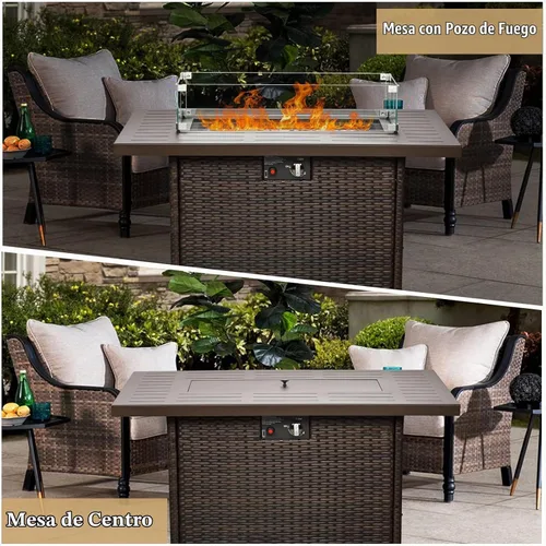 Vista 7 de Mesa de Fogata de Propano, 44 Pulgadas 55000 BTU Fogata de Gas Exterior Rectangular con Protector de Viento de Vidrio para Patio y Terraza Exterior