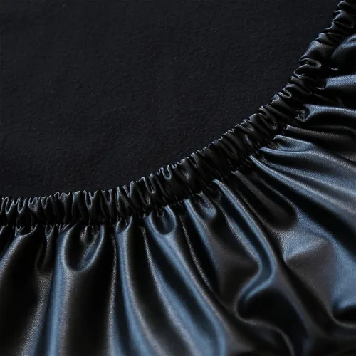 Vista 4 de Qubjus Fundas para sillas de comedor, de piel sintética sólida, impermeable, a prueba de aceite, elásticas, fundas protectoras para sillas de Negro