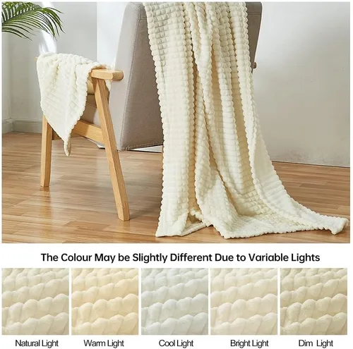 Vista 7 de Simple&Opulence - Manta de microfibra de lujo súper suave con diseño de cuadrícula estereoscópica (crema, 50 x 70 pulgadas).