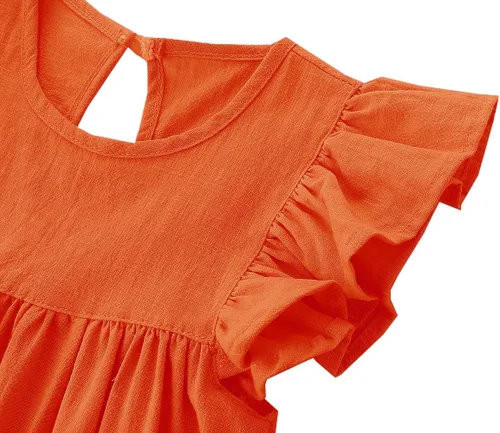 Vista 4 de Vestido de verano de algodón y lino con mangas con vuelo, vestido de playa para bebés y niñas pequeñas