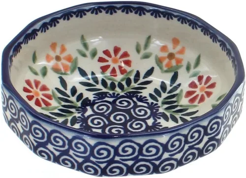 Vista 4 de Blue Rose - Cuenco angular pequeño de mariposa amarilla y azul - 5 pulgadas de diámetro - Plato único para aperitivos, nueces o dulces