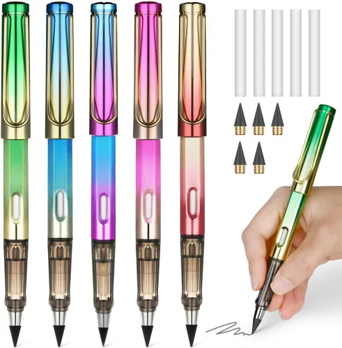 Vista 8 de Ainiv Lápiz de color sin tinta, 12 juegos de lápiz infinito sin afilar, reutilizable, con 12 puntas reemplazables de color extra para escribir