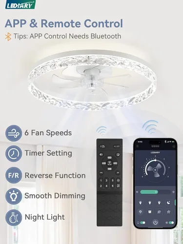Vista 4 de LEDIARY Ventiladores de techo modernos de 20 pulgadas con luces y control remoto, ventilador de techo regulable de perfil bajo, ventilador de techo