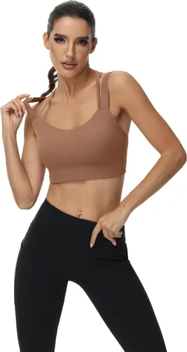 Vista 3 de Attifall Sujetador deportivo con tirantes y copa CD, espalda cruzada, para yoga, entrenamiento, correr, gimnasio, deportes