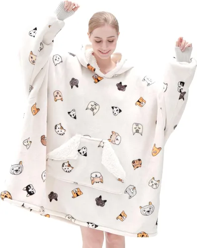 Vista 25 de Touchat - Manta con capucha portátil, sudadera con capucha de forro polar sherpa de gran tamaño con bolsillo gigante y mangas para adulto, regalo
