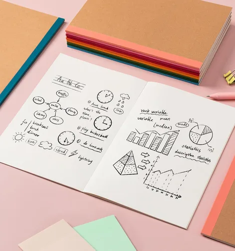 Vista 6 de Paquete de 30 cuadernos en blanco a granel, cuaderno de composición de papel A5 sin forro, 8.3 x 5.5 pulgadas, cubierta de papel kraft con espinas