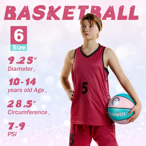 Vista 5 de Picador Glitter Pink Basketball Size 5 6 for Kids 5-7 8-12 Years Old Girls Boys, Indoor Outdoor 27.5 28.5 PU Youth Junior Women Basketballs