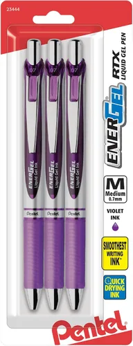 Vista 6 de Pentel EnerGel RTX Bolígrafos de tinta de gel, punta de metal de 0.7mm, tinta color negro / rojo / azul, paquete de 3 (BL77BP3M), surtido