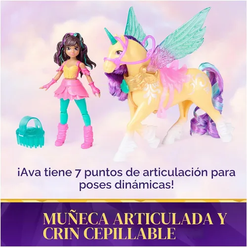 Vista 5 de Unicorn Academy, Wing Magic Ava & Leaf, muñeca posable de 4.5 pulgadas y unicornio de 5 pulgadas con alas, 4 accesorios, muñecas y juguetes