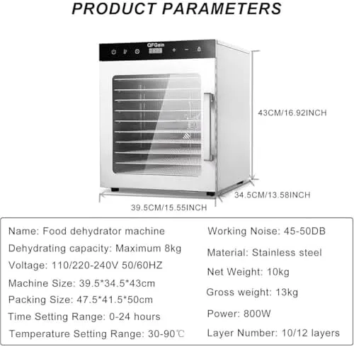 Vista 4 de 1000W Commercial Freeze Dryer, 12-Layer Food Dehydrator with Timer 0-24H, Adjustable Temp 86℉-194℉, Electric Fruit, Vegetable, Meat, Seafood Drying