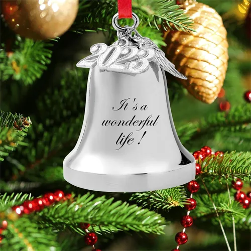 Vista 3 de FKOG 2025 Adorno de Campana de Navidad It's A Wonderful Life, Campana Plateada para Árbol de Navidad y Adorno de Campana de Trineo, Regalos