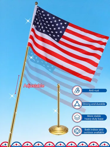 Vista 7 de Threan 6 barras de bandera telescópicas para interiores de 8.53 pies con base y parte superior de bola, asta de bandera para interiores con soporte