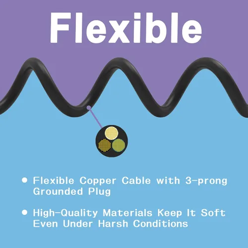 Vista 4 de Cable de Extensión de 6 Pies, Cables Eléctricos Impermeables para Exteriores 16/3 SJTW Negros, Cable de Energía de 13 AMP con 3 Clavos Ideal