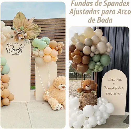 Vista 6 de Juego de 3 fundas de elastano ajustables para arco de boda, color beige, cubierta de fondo para arco de Chiara, parte superior redonda, para boda