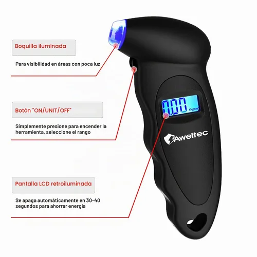 Vista 8 de Medidor digital de presión de neumáticos (negro (1PK), 1 paquete Negro (1 unidad)