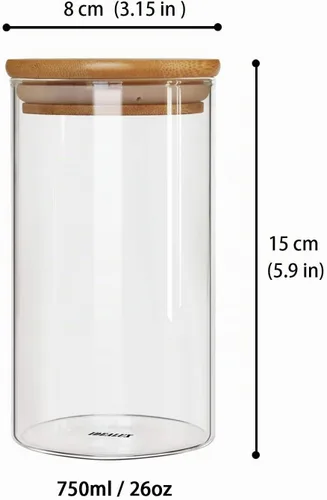 Vista 2 de Tarro de almacenamiento de vidrio con sello hermético de madera, tapa, 25 onzas, juego de 2, 25.4 fl oz de café en grano y recipiente de alimentos