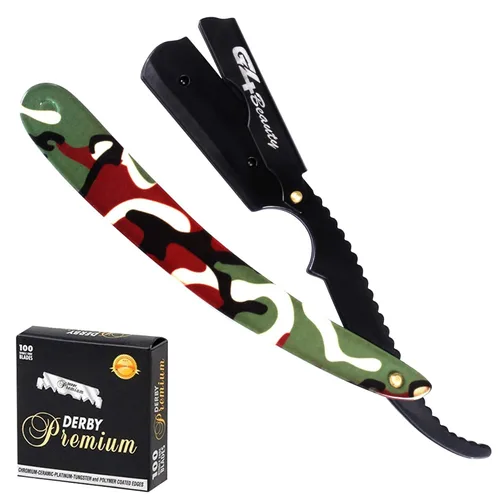 Vista 17 de Cuchilla de afeitar G4 de acero inoxidable con borde recto para afeitar, cuchillas reemplazables (negro)