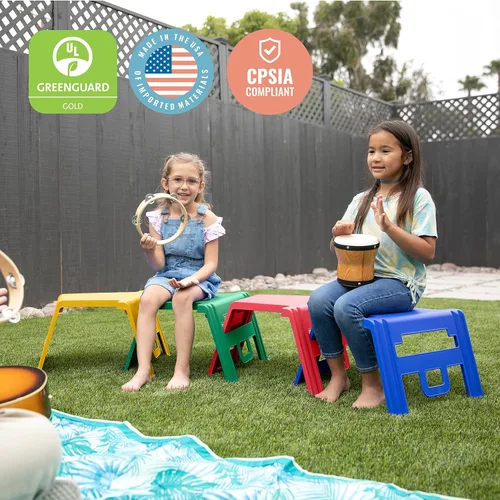 Vista 2 de ECR4Kids Juego de taburetes linking, asientos flexibles, surtidos, 4 piezas