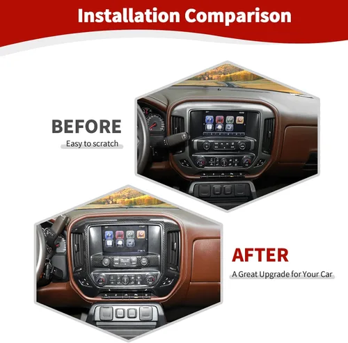 Vista 2 de RT-TCZ para Panel de Tablero de Silverado Cubierta de Embellecedor de Moldura de Fibra de Carbono para GMC Sierra Chevy Silverado 2014-2017 Negro
