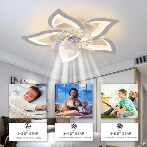 Vista 5 de Bevenus - Ventilador de techo de perfil bajo con luces, 110v moderno atenuable en forma de flor, control remoto/control por aplicación, ventilador