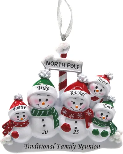 Vista 10 de Adorno de Navidad familiar 2025 – Adorno personalizado para familias – Adorno familiar de muñeco de nieve personalizado – Decoración de árbol