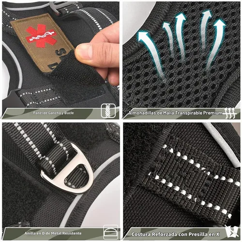 Vista 6 de Arnés táctico XS para perro, chaleco de servicio militar para perro con mango vertical, chaleco para cachorros pequeños sin tirones para Negro