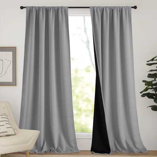 Vista 38 de NICETOWN Biscotti Beige 100% Cortinas opacas de 45" de largo para cocina, bolsillo con varilla para sótano completamente opaco, cortinas térmicas