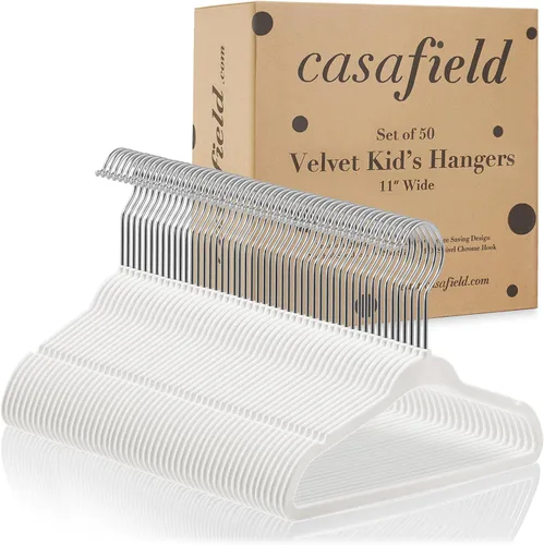 Vista 4 de Casafield 50 perchas de terciopelo para bebé, tamaño de 11 pulgadas, para ropa de bebés y niños pequeños, color marfil