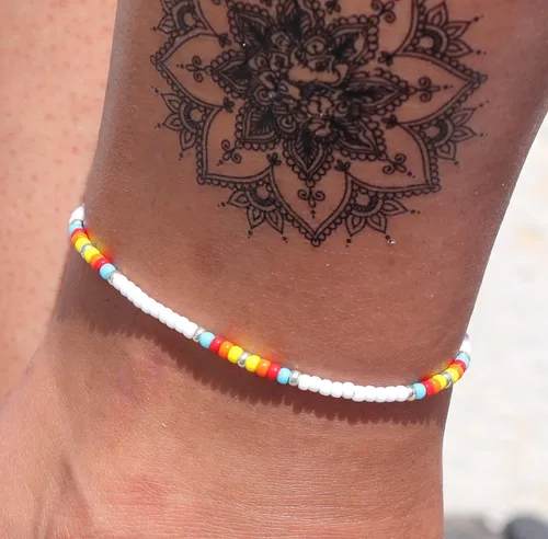 Vista 2 de Boho Anklet, Native American Jewelry, Unique Thin Beaded Ankle Bracelet for Women or Girls, Colorful Bohemian Hippie Beach Waterproof Foot Jewelry