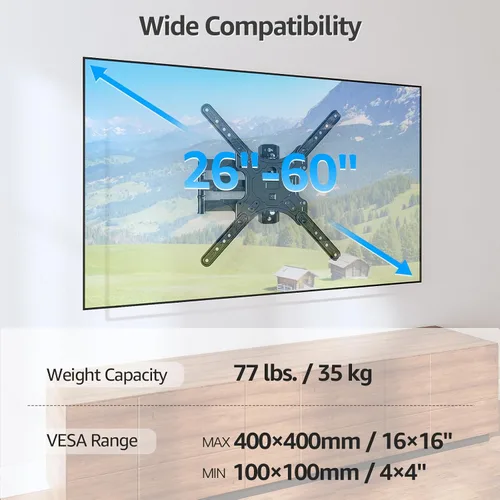 Vista 2 de MOUNTUP Soportes de pared para TV para la mayoría de televisores de 26 a 60 pulgadas, soporte de TV de movimiento completo con giro y extensión