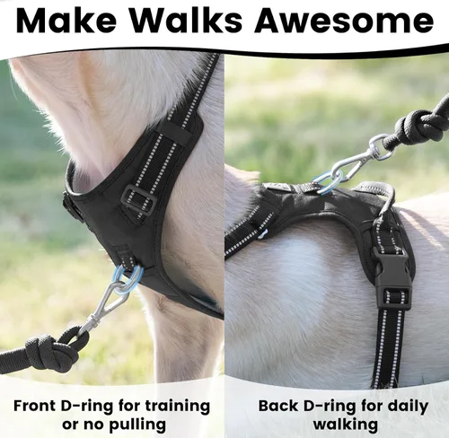 Vista 4 de Arnés sin tirones para perro, chaleco reflectante para cachorros para perros pequeños, medianos y grandes (negro, XS)