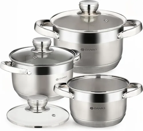 Vista 11 de Daniks Olla Estándar de Acero Inoxidable de 2 Cuartos con Tapa de Vidrio, Fondo Tri-Capa para Calentamiento Uniforme, Compatible con Inducción, Apta