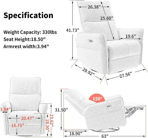 Vista 2 de Silla reclinable giratoria de 270° para adultos