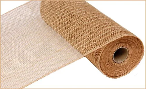 Vista 2 de Malla decorativa de arpillera de poliyute, 10.5 pulgadas x 10 yardas (rosa oscuro, crema)