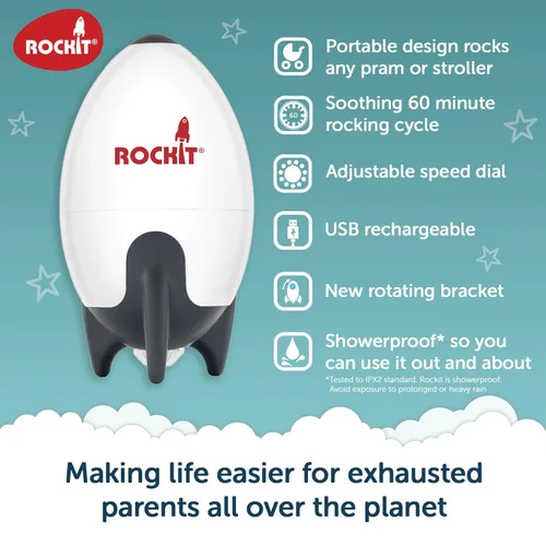 Vista 3 de Rockit Mecedora para bebé recargable por USB - Mecedora portátil con manos libres para dormir que calma suavemente el cochecito o el buggy