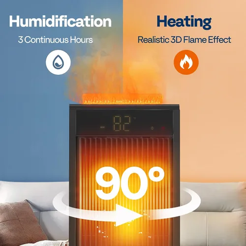 Vista 3 de VIVOHOME Calentador de espacio con humidificador, calentador eléctrico para uso en interiores, calentador de cerámica silencioso de 1500 W