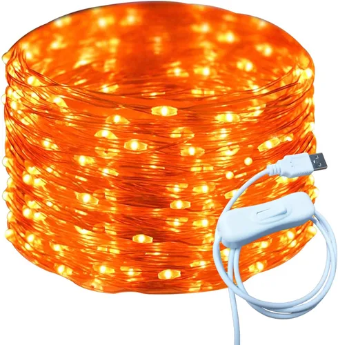 Vista 13 de RUICHEN Cable plateado de 33 pies con 100 luces LED USB con interruptor de encendido/apagado (blanco cálido)